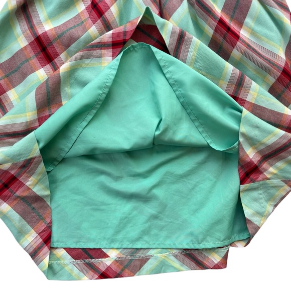 Kensie Womens Sz Small Teal Red Plaid Button Front Sleeveless Ruffle Flowy Dress - Picture 10 of 16